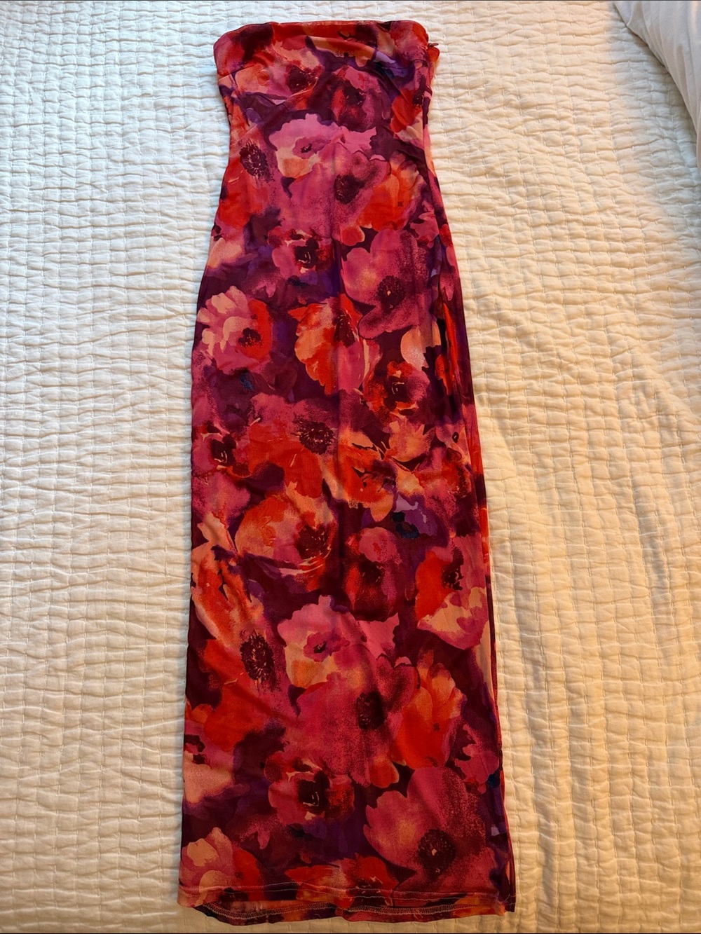 12th Tribe Strapless Floral Maxi Dress in Red & Purple